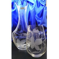 Weinkaraffe Kristallglas im Set mit 2 Gläsern Hand geschliffen Muster Weinlaub...