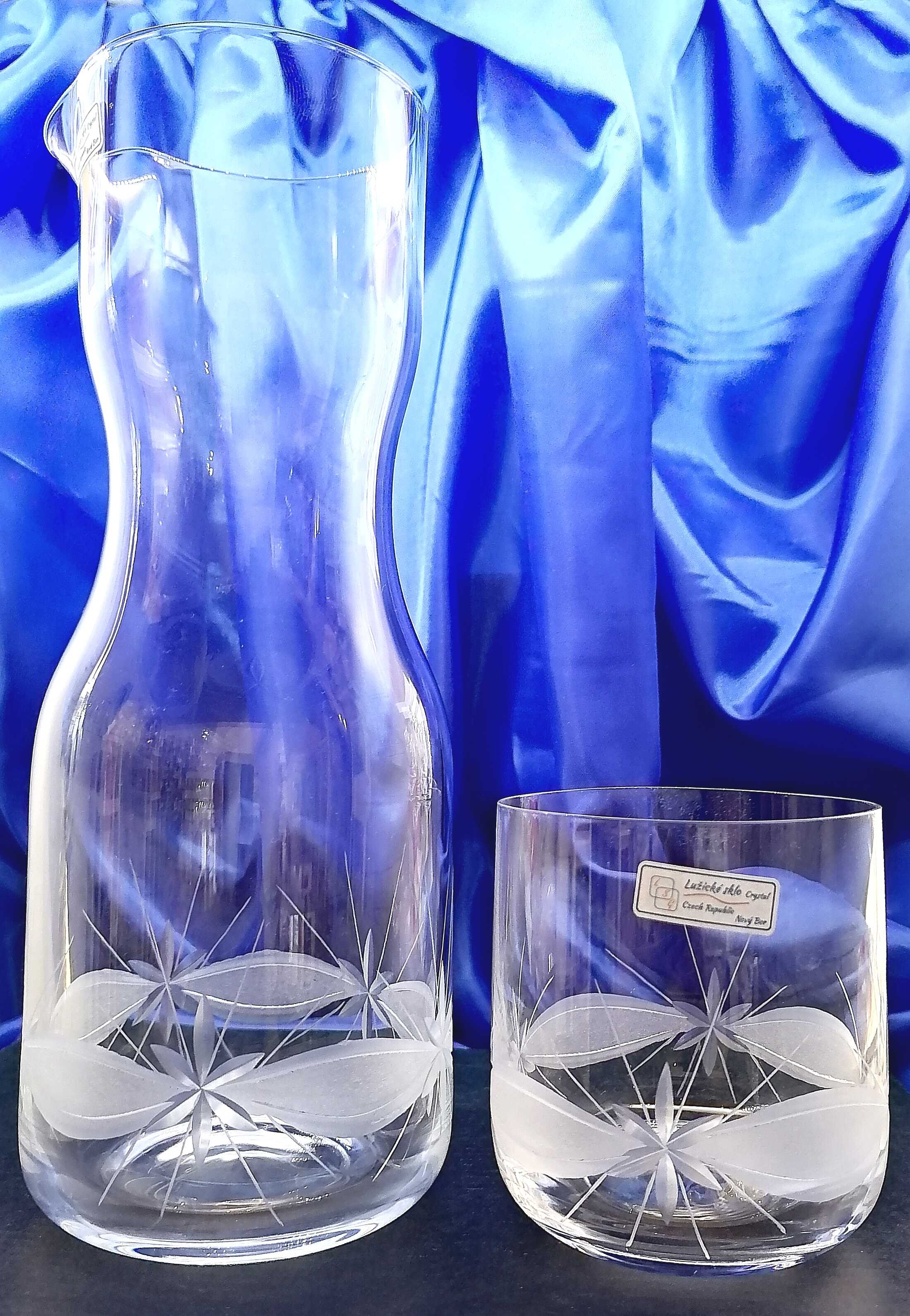 Flasche mit Gläsern für Wein/ Saft Hand geschliffen Kante Geschenkkarton 086 750/ 350 ml 5 Stk.