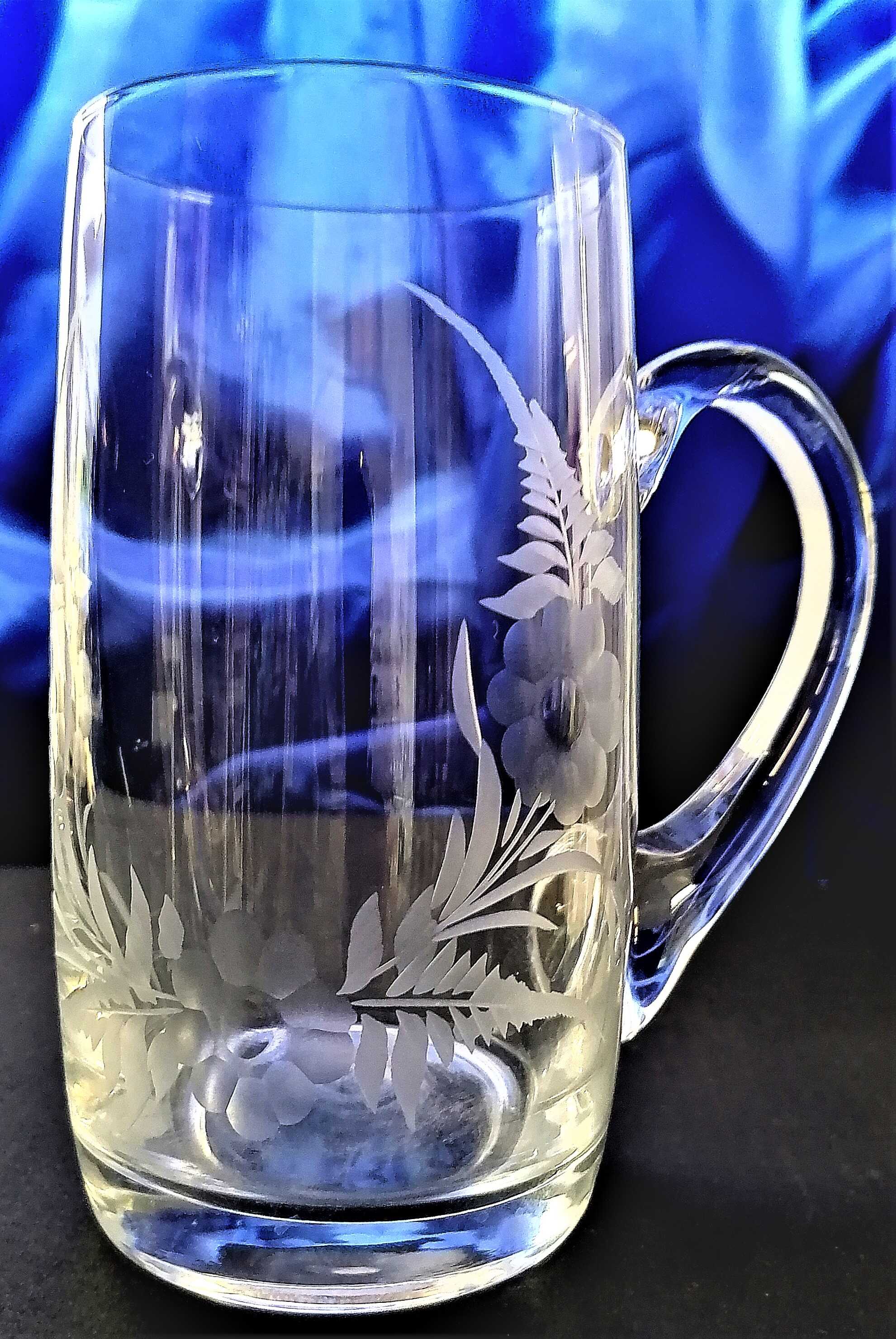 Geburtstag Glas/ Jubiläums Bier Kristallglas mit Henkel Hand geschliffen J-112