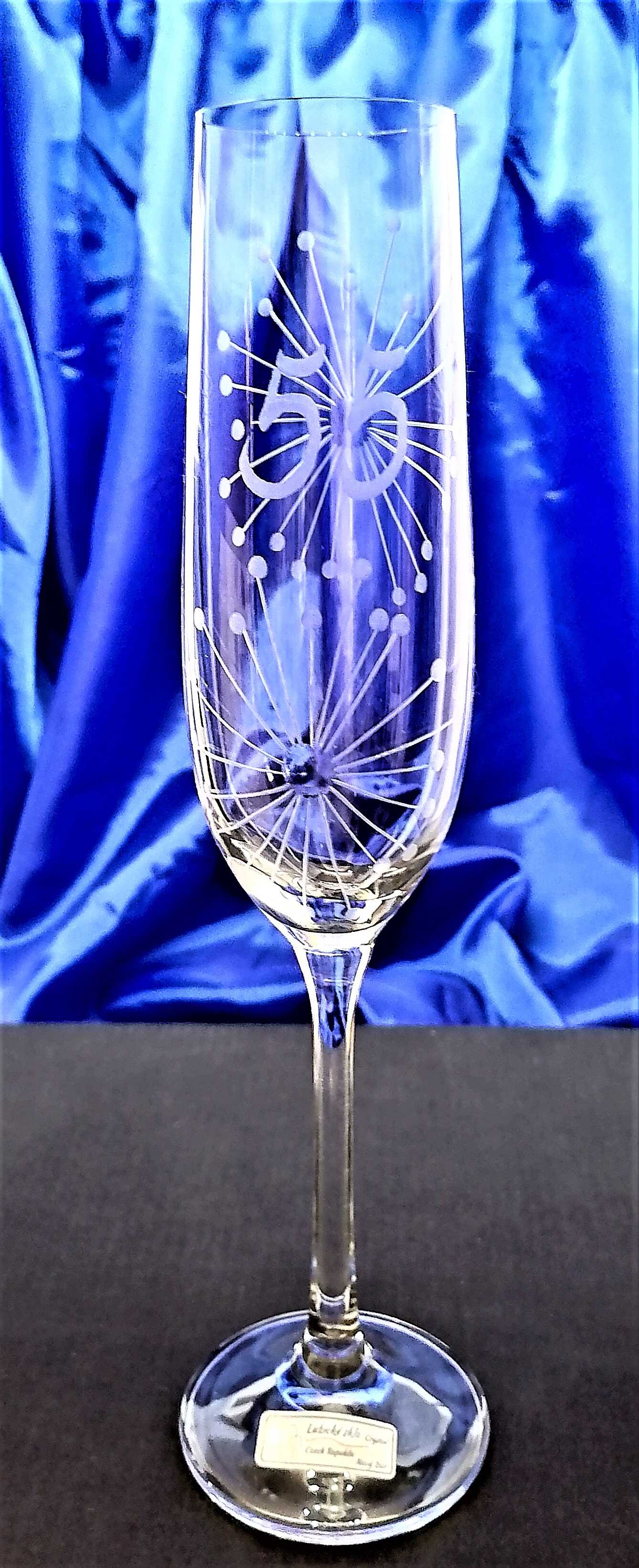 LsG-Crystal Sklenička výroční jubilejní šampus sekt Flétna ručně ryté broušené dekor Pampeliška J-050 200 ml 1 Ks.
