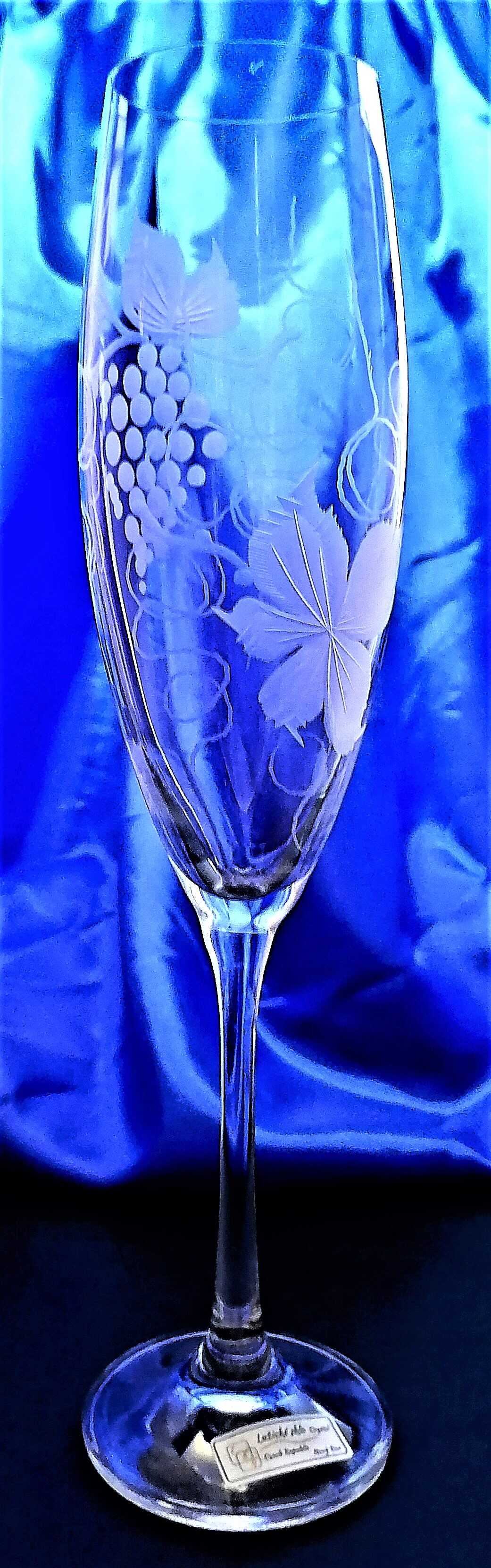 LsG-Crystal Skleničky broušené na šampus sekt dekor Víno DV-069 230 ml 4 Ks.