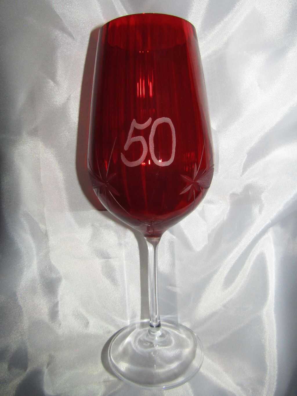 Geburtstag Glas/ Jubiläums  rotes Kristallglas Hand geschliffen Muster Kante J-329 600ml 1 Stück.