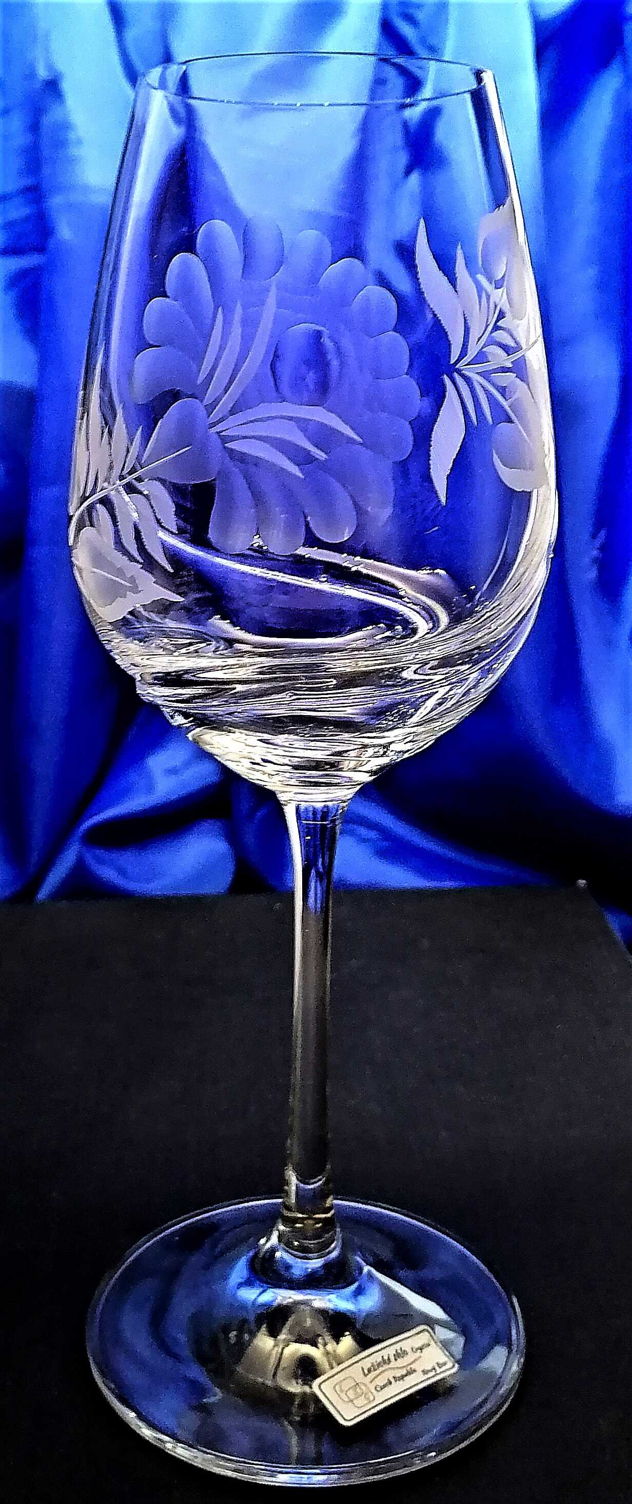 LsG-Crystal Skleničky na bílé/ červené víno ručně broušené ryté dekor Růže Turbulence-6404 350 ml 2 Ks.