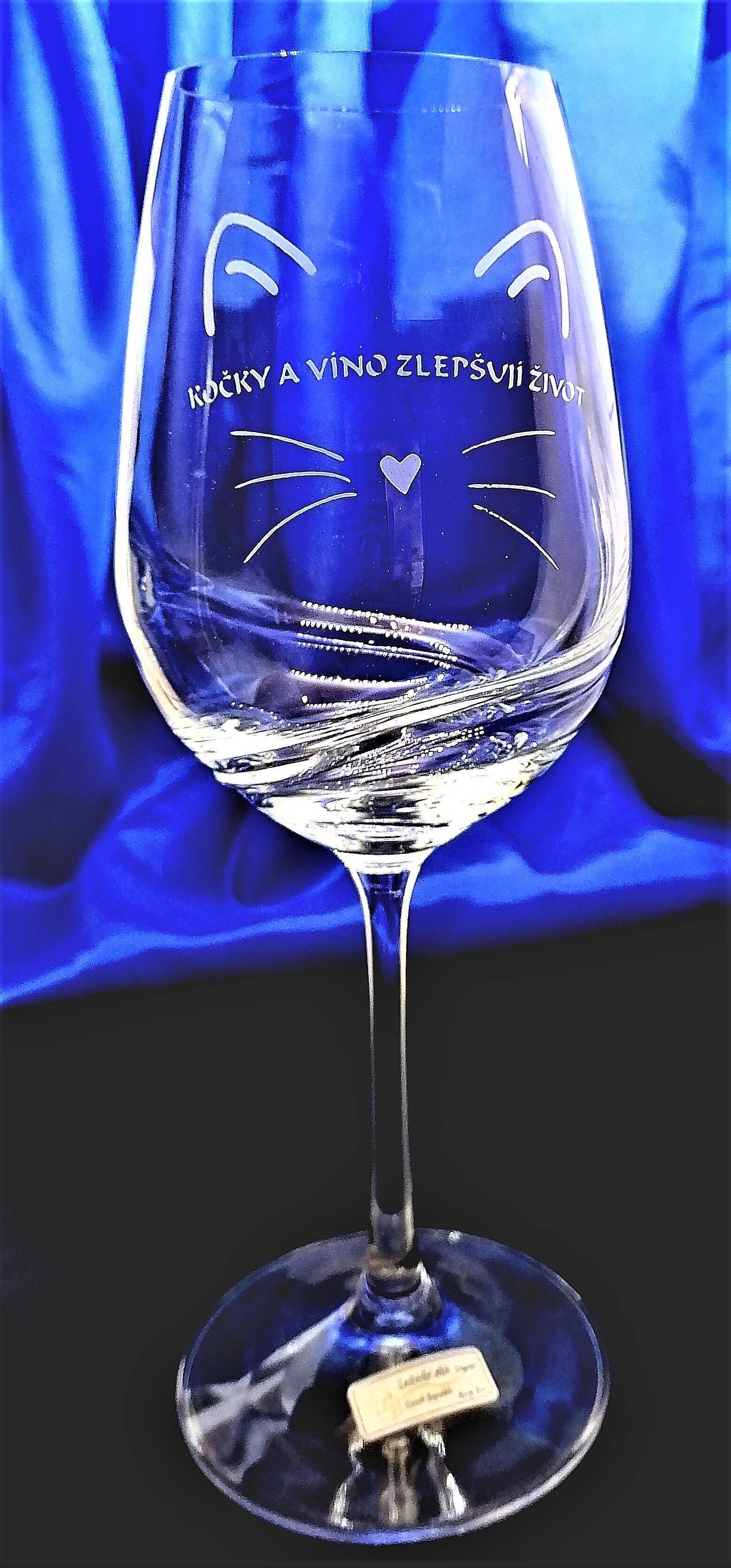 LsG-Crystal Skleničky na bílé červené víno Turbulence dekor Kočka dárkové balení satén TUR-1719 350 ml 2 Ks.
