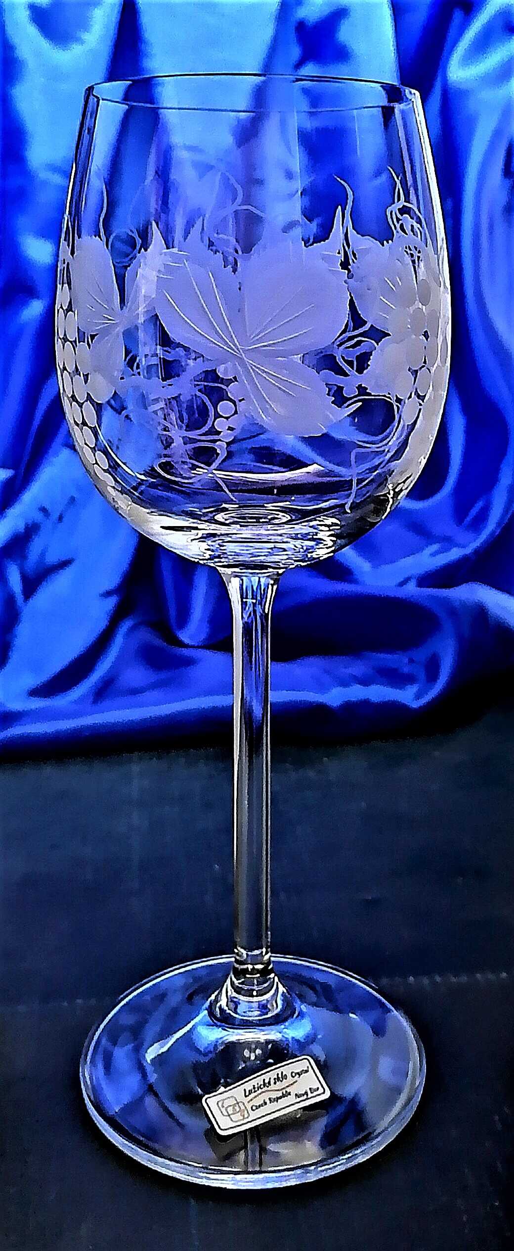 LsG-Crystal Skleničky na bílé víno luxusní souprava ručně ryté broušené dekor Víno dárkové balení satén Erika-L8198 260 ml 6 Ks.