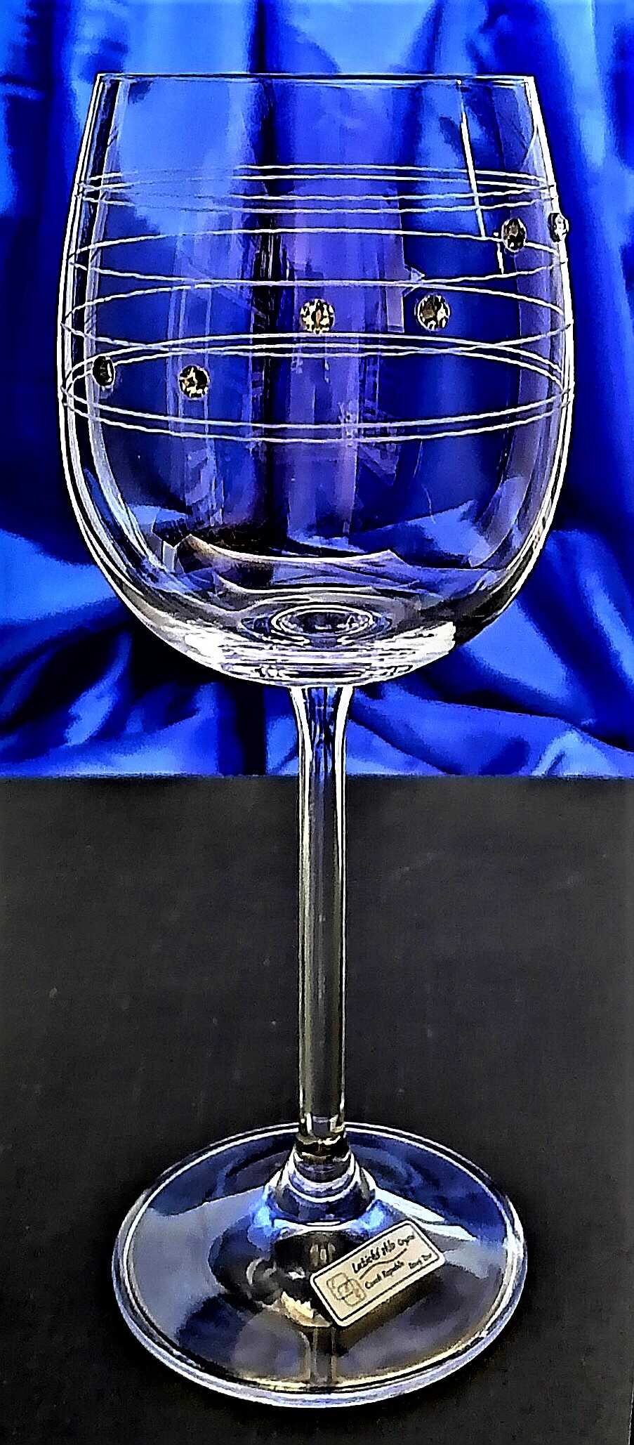 LsG-Crystal Skleničky na bílé červené víno 36 x Swarovski krystal ručně ryté broušené dekor Claudia dárkové balení satén Erika-P6998 350 ml 6 Ks.