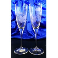 Sektkelch/ Champagner Glas Hand geschliffen Alt Gravur Weinlaub SK-044 220 ml 6 Stück.