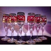 Likör Glas/ Korngläser Hand geschliffen Edelgold/ rot Lister L-031 65 ml 6 Stü...