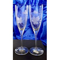 Sektkelch/ Champagner Glas/ Sektgläser Hand geschliffen Muster Weinlaub Kate-070 200 ml 2 Stk.