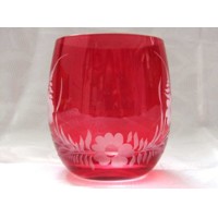 LsG-Crystal Jubilejní sklenice broušená květina barva červená Degussa J-045 41...