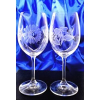 LsG-Crystal Skleničky na  víno červené/ bíle ručně broušené ryté Růže Lara-183 350ml 6 Ks.