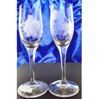 Likör Glas/ Korngläser Hand geschliffen Muster Weinlaub Geschenkkarton L-222 65 ml 2 Stück.