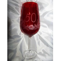 LsG-Crystal Jubilejka číše sklenička broušená červená výročka Kytička J-248 600 ml 1 Ks.
