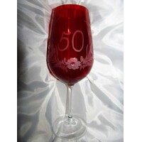 Jubiläums  rotes Kristallglas Hand geschliffen Blume J-248 600ml 1 Stück.