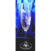 Sektkelch/ Champagner Glas Hand geschliffen Alt Gravur Weinlaub SK-303 200 ml 6 Stück.