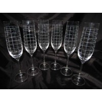 Sektkelch/ Champagner Glas Hand geschliffen Muster Netz Set-363 190ml 6 Stück.