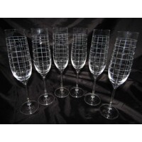 Sektkelch/ Champagner Glas Hand geschliffen Muster Netz Set-363 190 ml 6 Stück.