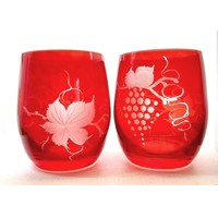 LsG-Crystal Skleničky na víno/ pivo/ vodu/ ručně broušené ryté dekor Víno barva červenáP-571 300 ml 6 Ks.