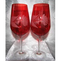 Rotwein Glas hellrotes optisches Glas Hand geschliffen Muster Hagebutte RW-489  Stück.