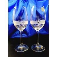 Weißwein Glas/ Weißweingläser Swarovski Kristall Hand geschliffen Muster Kante SK-463 250 ml 2 Stk.