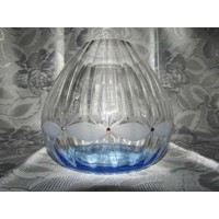 LsG-Crystal Skleněná váza modrá broušená s SW-krystaly moderní tvar i dekor Ka...