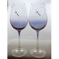 LsG-Crystal Skleničky na víno svatební 6 x Swarovski krystal dekor srdce dárkové balení satén HG-507 450ml 2 Ks.