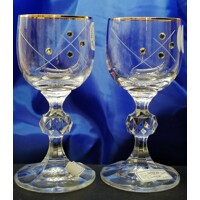 Likőr Glas/ Likőrgläser Hand geschliffen Muster Karla Goldrand SWAROVSKI Kristalle 690 60ml 6 Stk.