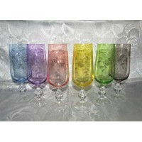 LsG-Crystal Skleničky na šampus/ bílé víno barevné pastelové dekor Jaro okrasn...