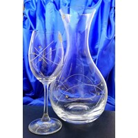 LsG-Crystal Láhev skleněná Swarovski na červené víno broušená rytá dekor Lucia nápojový set dárkové balení NS-937 1250/ 350ml 3 Ks.