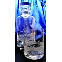 LsG-Crystal Whisky set ručně ryté broušené dekor Kanta dárkové balení satén LA-7504 1000ml 280ml 6+1 Ks.