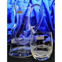 LsG-Crystal sklo Džbán na pivo/ vodu souprava se skleničkami ručně ryté broušené dekor Kanta VU-1080 1000/ 300 ml 7 Ks.