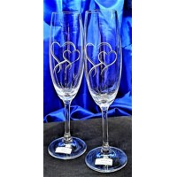 Sekt Glas Champagner Gläser Muster Herz Geschenkkarton mit Satin SW-6842 200ml 2 Stück.