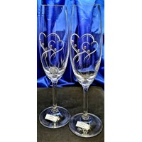 Swarovski Sekt Glas Champagner Gläser Muster Herz 10 x Swarovski Stein SW-6893 200ml 2 Stück.