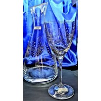 LsG-Crystal Láhev dekantér skleněná souprava na víno dekor Pampeliška dárkové balení satén set-0722 1250ml 250ml 3 Ks.