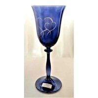 LsG-Crystal Sklenice modrá na bílé víno dekor Srdce dárkové balení satén Nora 5671 250ml 2 Ks.