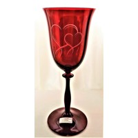 LsG-Crystal Skleničky rubín na červené víno dekor Srdce dárkové balení satén Nora 5678 350 ml 2 Ks.