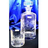 LsG-Crystal Whisky set ručně broušené dekor Růže dárkové balení satén LA-1504 1000ml 280ml 6+1 Ks.