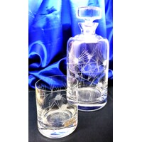 Whisky Set Hand geschliffen Muster Distel Geschenkkarton LA-2504 1000/280ml 7 Stück.