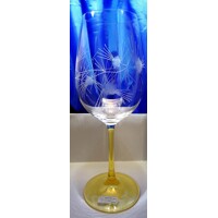 LsG-Crystal Sklenice na víno žlutá noha ručně broušené ryté dekor Bodlák Ella-9431 350ml 6 ks.