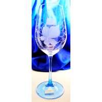 LsG-Crystal Skleničky se světle modrou nohou na bílé červené víno ručně broušené ryté dekor Víno Ella-9435 350ml 6 ks.