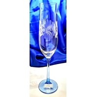 Sekt Glas/ Champagnergläser mit Blauem Stiel Hand geschliffen Rose Ella-5598 1...