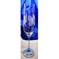 Sekt Glas/ Champagnergläser mit Blauem Stiel Hand geschliffen Hagebutte Ella-3598 190ml 2 Stück.