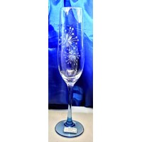 Sekt Glas/ Champagnergläser mit Blauem Stiel Hand geschliffen Schneeflocke Ella-3798 190ml 6 Stück.