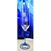 LsG-Crystal Sklenice modrá na šampus sekt šumivá vína ručně broušené ryté Vločka Ella-3798 190ml 6 Ks.