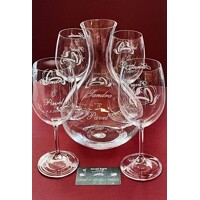 LsG-Crystal Svatební pískovaná souprava na víno dekor prsteny s jmény a datumem S-3005 1500/350ml 1+4 ks